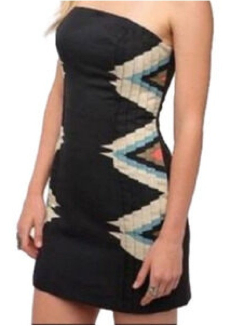 Strapless Black Aztec-Print Sheath Dress